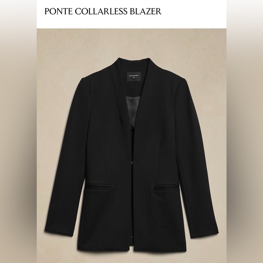Banana Republic Factory Black Ponte Collarless Blazer